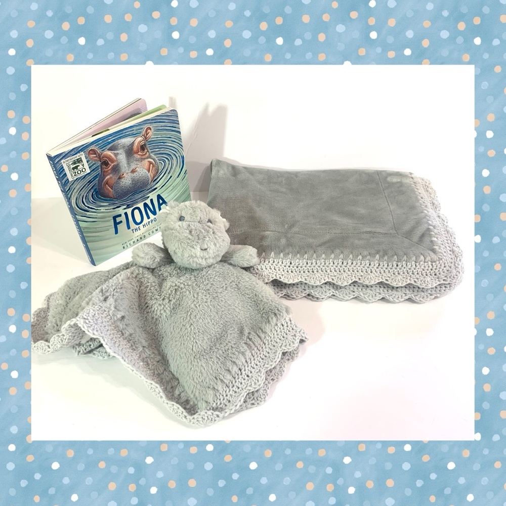 Baby Hippopotamus Crochet Luxe Baby Blanket Lovely & Book Gift Set